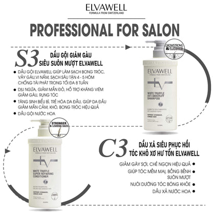 Elvawell/WHITE TRUFFLE
ANTI-DANDRUFF SHAMPOO&CONDITIONER SET -PROFESSIONAL FOR SALON