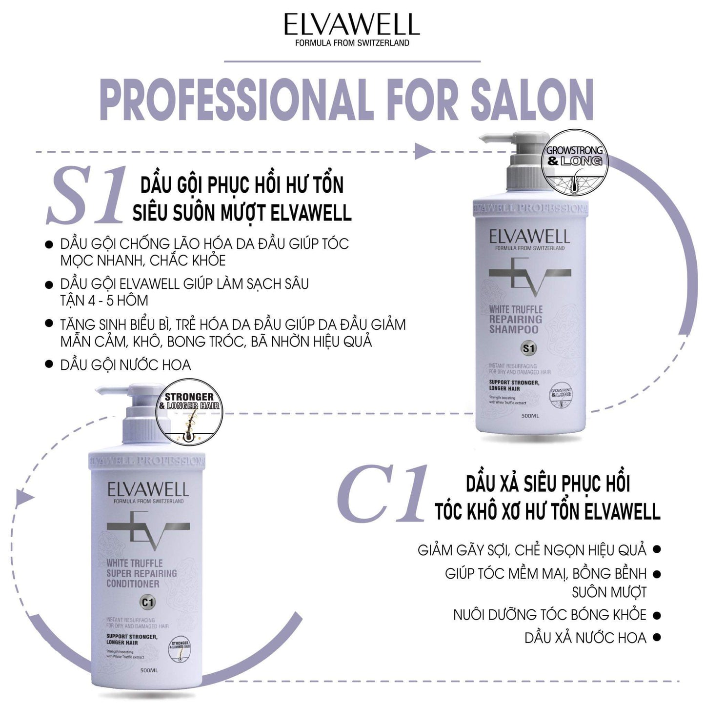 Elvawell-Mix(WHITE TRUFFLE(
REPAIRING SHAMPOO/CONDITIONER WHITE TRUFFLE OIL CONTROL
SHAMPOO/CONDITIONER WHITE TRUFFLE
ANTI-DANDRUFF SHAMPOO)