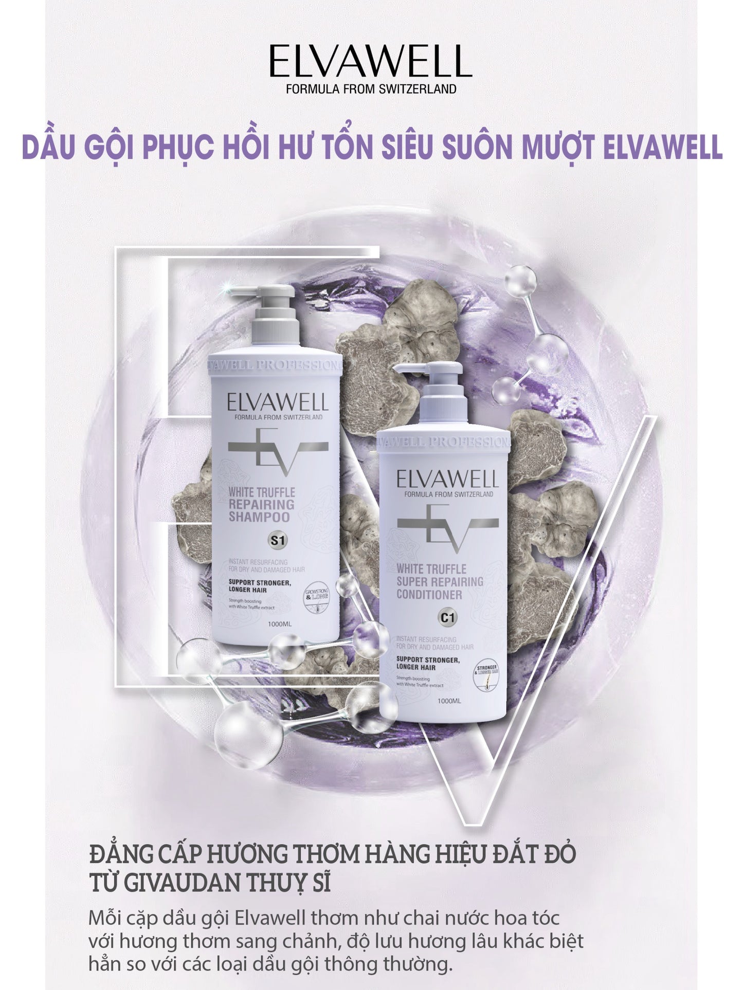 Elvawell-WHITE TRUFFLE
REPAIRING SHAMPOO-CONDITIONER-PROFESSIONAL FOR SALON