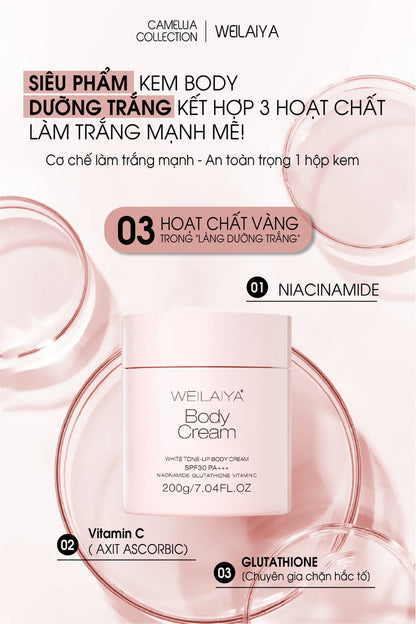 WEILAIYA Body Cream WHITE TONE-UP BODY CREAM SPF3O PA+44 NACINAMIDE GLUTATHIONE VITAMin 200g/7.04FL.OZ