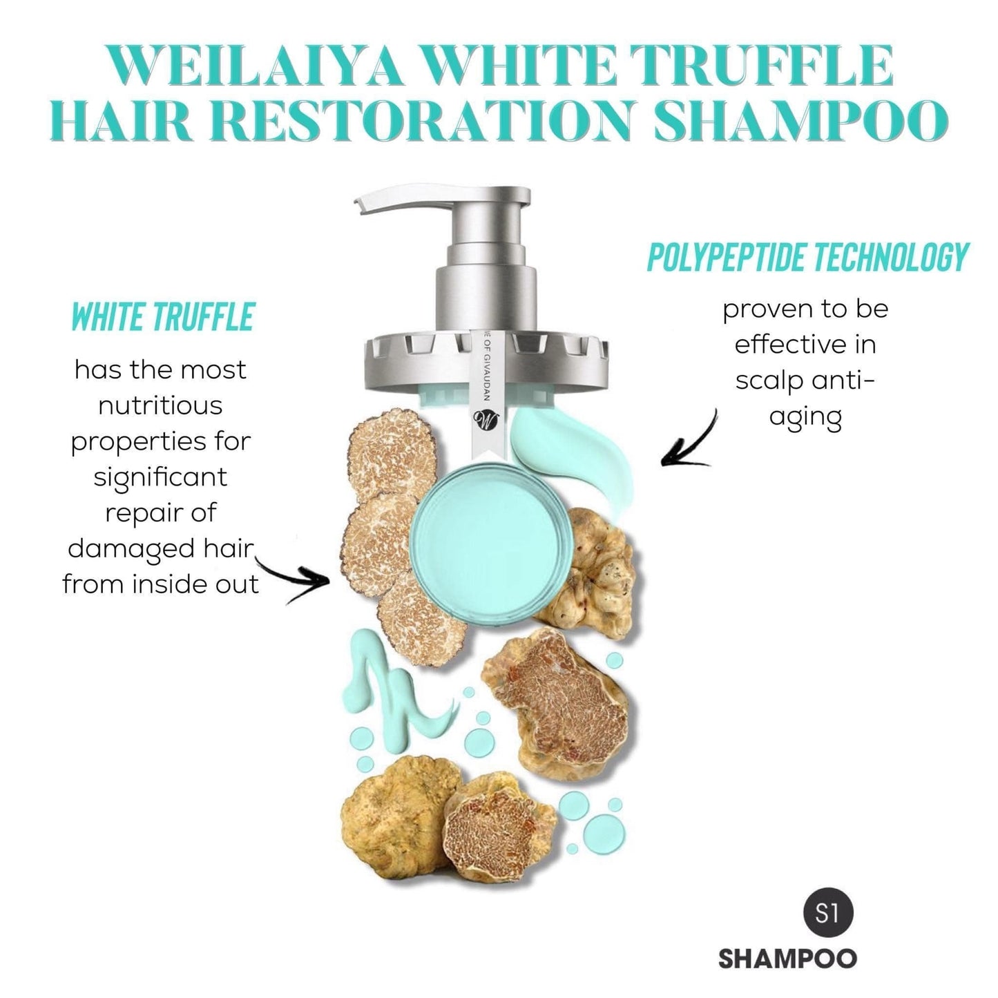 Weilaiya White Truffle Hair Repair Shampoo 450mL & Conditioner 450mL Set | Deep Moisturizer | Anti-Aging | Oil Control/Rose Essence Pure Fragrance Hair Care Oil 1.41fl Oz