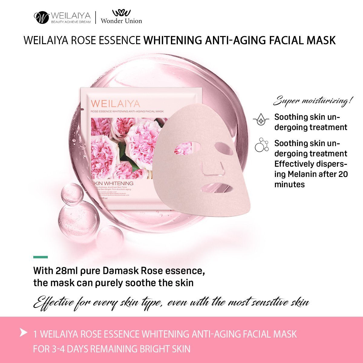 Weilaiya Rose Essence Whitening Anti-aging Facial Mask (box of 10)